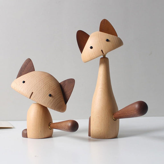 Adorable Wooden Kitten: Handcrafted Wooden Cat Figurine for Home & Living Spaces