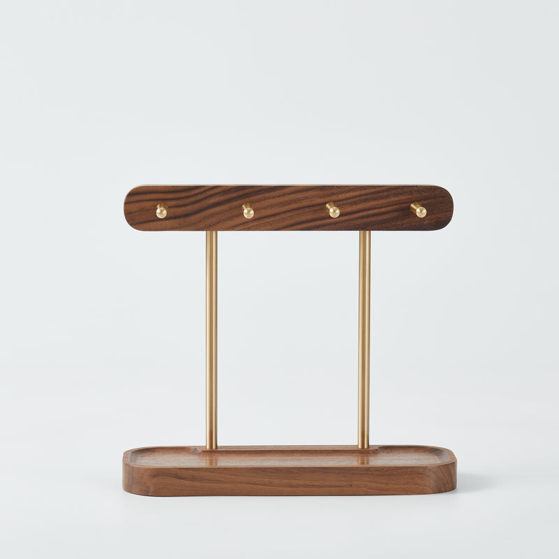 Muso Wood Key Holder & Accessory Stand - Walnut Wood Construction with Brass Rods, Tabletop Storage Multifunctional Organizer