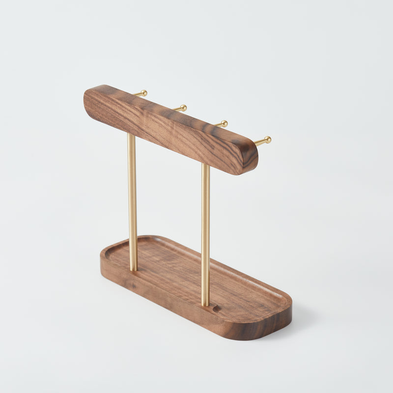 Muso Wood Key Holder & Accessory Stand - Walnut Wood Construction with Brass Rods, Tabletop Storage Multifunctional Organizer