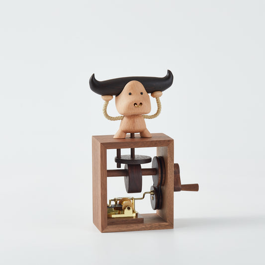 CraftsWP Hand-Crafted Wooden Music Box with Cow Weightlifting Design: A Magical Melody in Your Hand