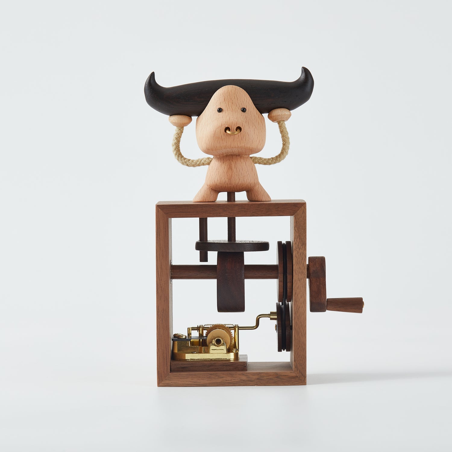 CraftsWP Hand-Crafted Wooden Music Box with Cow Weightlifting Design: A Magical Melody in Your Hand