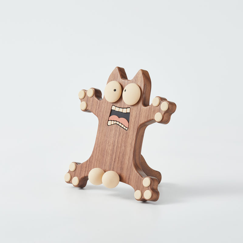 CraftsWP Funny Cat Phone Holder - Walnut Wood and Silicone Stand for Smartphones and iPads