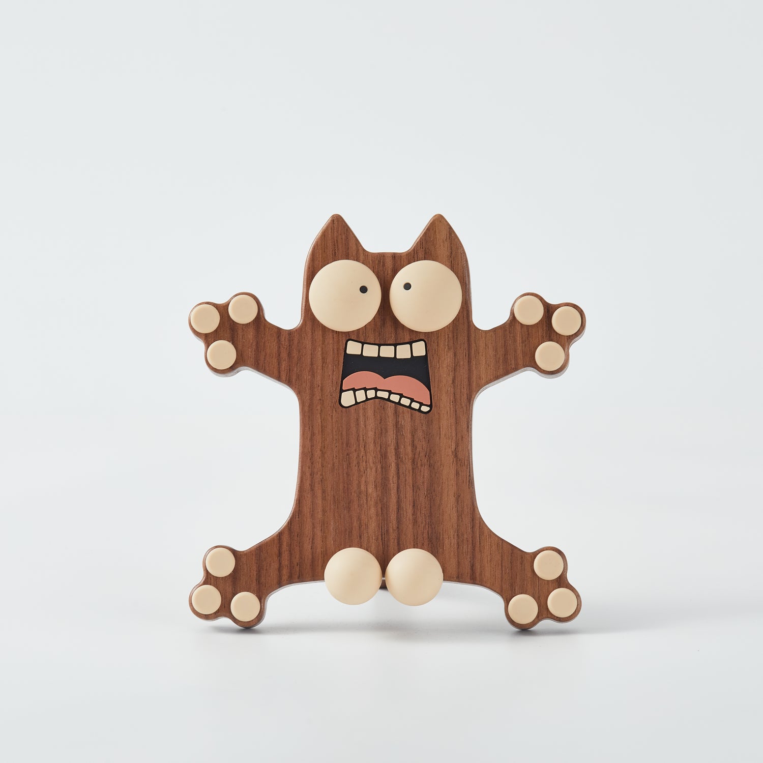 CraftsWP Funny Cat Phone Holder - Walnut Wood and Silicone Stand for Smartphones and iPads