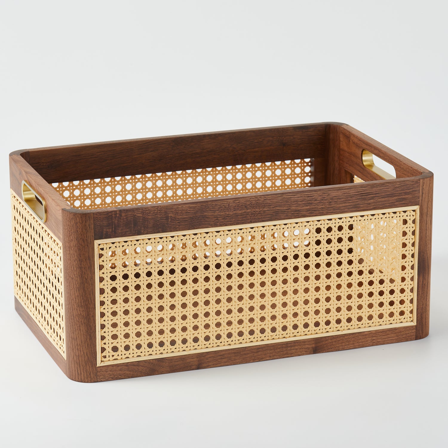 CraftsWP Elegant Handmade Brown Walnut & Rattan Storage Box - Versatile Rectangular Organizer for Home & Office