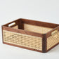 CraftsWP Elegant Handmade Brown Walnut & Rattan Storage Box - Versatile Rectangular Organizer for Home & Office