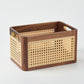 CraftsWP Elegant Handmade Brown Walnut & Rattan Storage Box - Versatile Rectangular Organizer for Home & Office