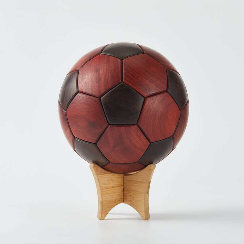 CraftsWP Striking Red Wooden Soccer Ball - Perfect 22cm Nordic Design Décor & Christmas Gift for Soccer Admirers