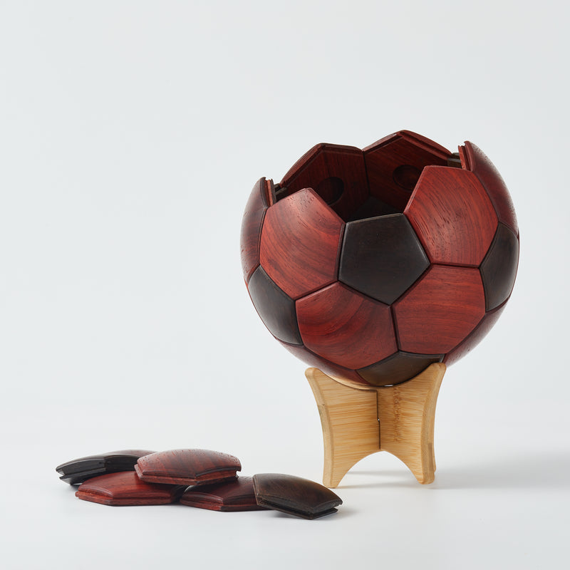 CraftsWP Striking Red Wooden Soccer Ball - Perfect 22cm Nordic Design Décor & Christmas Gift for Soccer Admirers