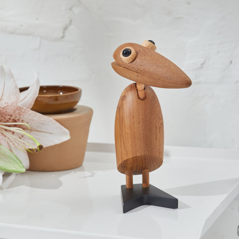 CraftsWP Friendly Bird Toy: Customizable Teak Wood Clip Bird Statuette