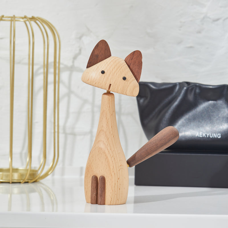 CraftsWP Adorable Wooden Kitten Long: Artisan Crafted Wooden Cat Figurine - A Unique Addition to Home Decor and Model House Furniture