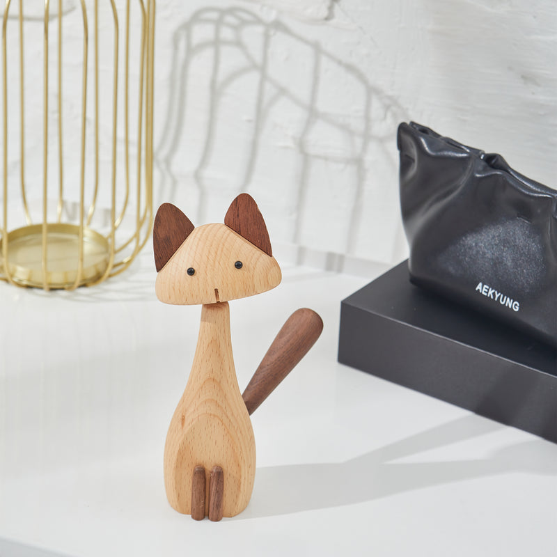 CraftsWP Adorable Wooden Kitten Long: Artisan Crafted Wooden Cat Figurine - A Unique Addition to Home Decor and Model House Furniture