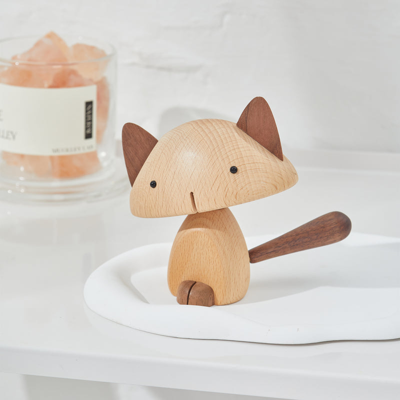 CraftsWP Adorable Wooden Kitten: Handcrafted Wooden Cat Figurine for Home & Living Spaces