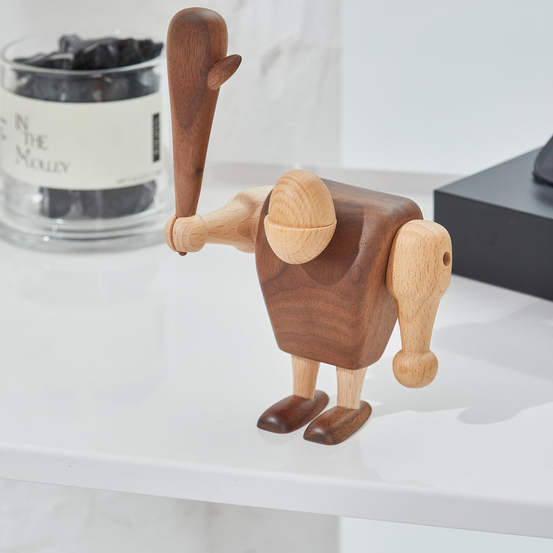 Mighty Wooden Barbarian Toy: Allayu Hominid Decoration - Robust Wooden Primitive Man Sculpture & Artful Ornament