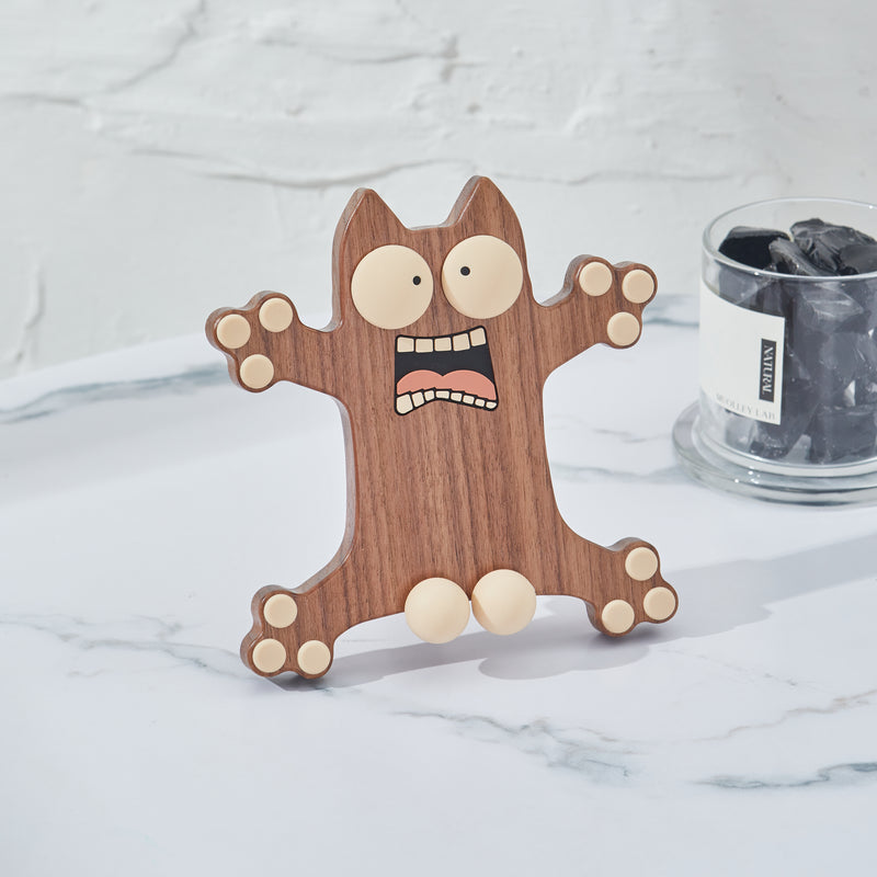 CraftsWP Funny Cat Phone Holder - Walnut Wood and Silicone Stand for Smartphones and iPads