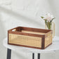 CraftsWP Elegant Handmade Brown Walnut & Rattan Storage Box - Versatile Rectangular Organizer for Home & Office