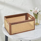 CraftsWP Elegant Handmade Brown Walnut & Rattan Storage Box - Versatile Rectangular Organizer for Home & Office