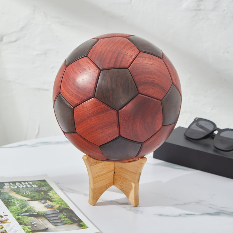 CraftsWP Striking Red Wooden Soccer Ball - Perfect 22cm Nordic Design Décor & Christmas Gift for Soccer Admirers