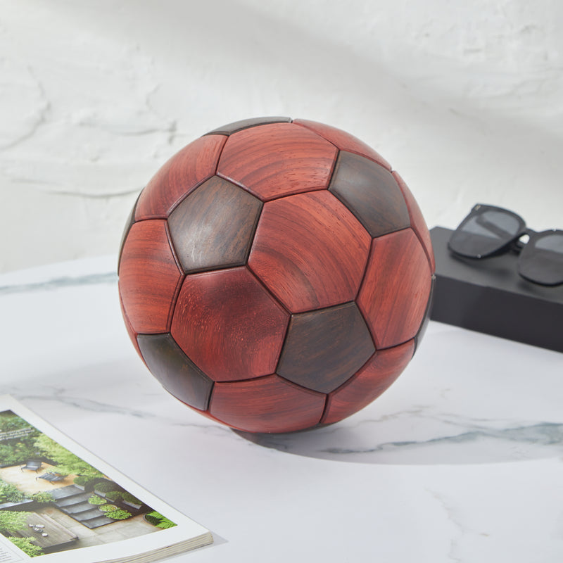 CraftsWP Striking Red Wooden Soccer Ball - Perfect 22cm Nordic Design Décor & Christmas Gift for Soccer Admirers